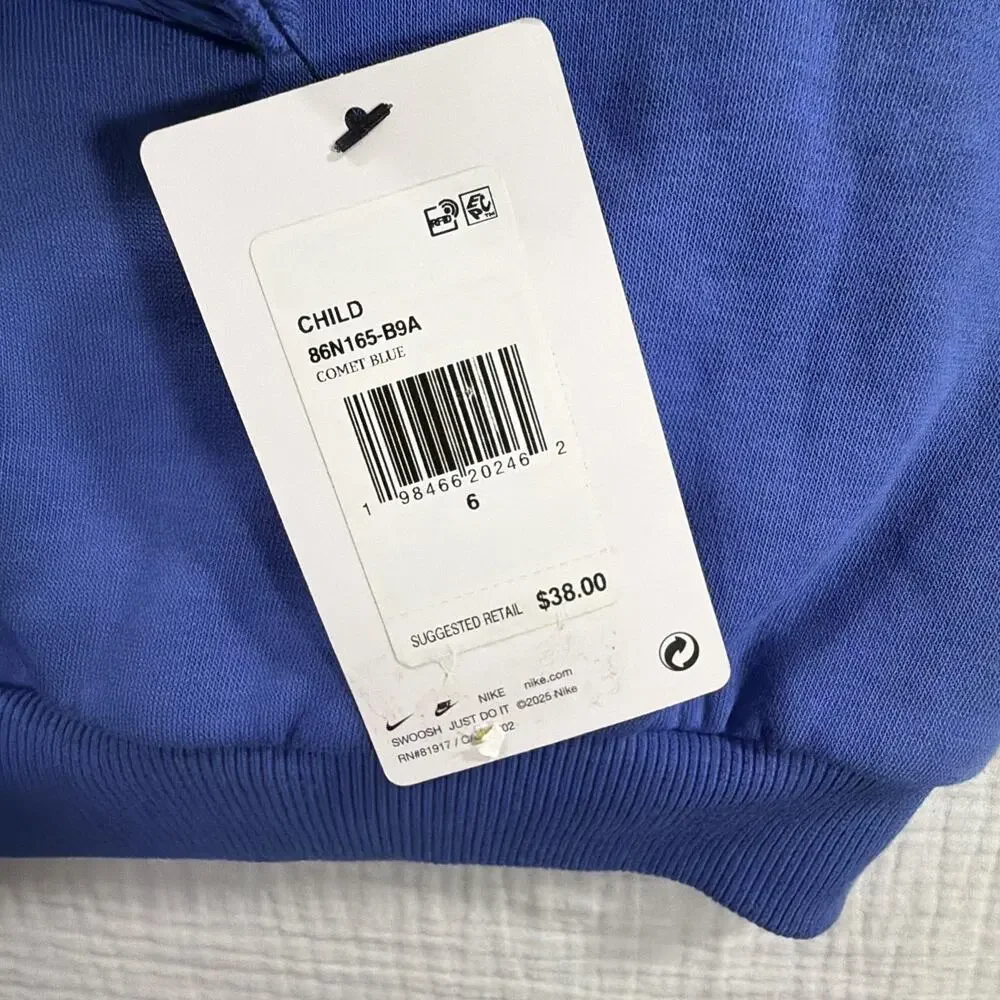 Nike Unisex Kids Pullover Hoodie Size 6 Blue Graphic Logo Print 86N165-B9A